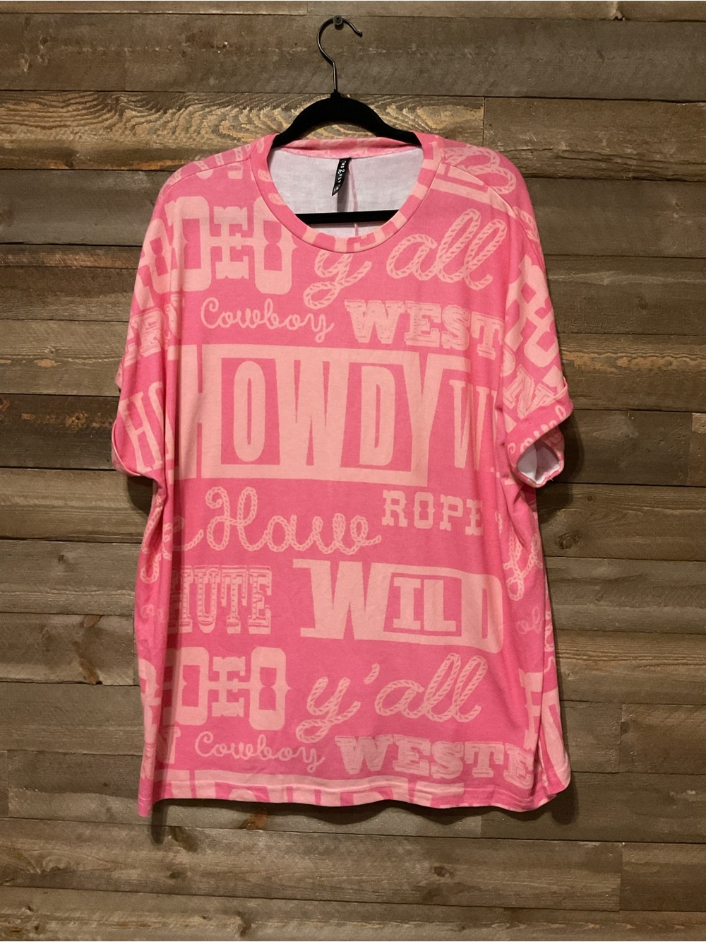 Two 2 Fly Pink Oversized Graphic Tee All Over Print Howdy Y’all Women’s L/XL